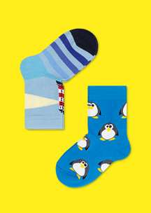 Цветные носки для всей семьи Маяк JNRB: Носки детские (2 пары) Пингвин и маяк
