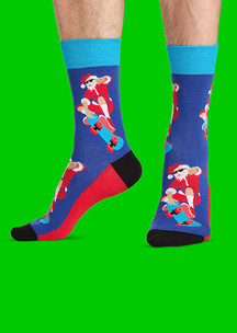 Цветные носки JNRB: Носки Санта на скейте